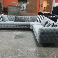 Furniture Imports LTD Hermes Corner 270cm X 270cm Silver Velvet & Chrome