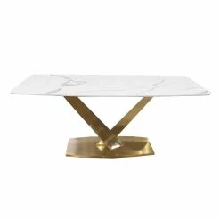 Furnish Valeo Gold 1.8 Dining Table With Polar White Sintered Stone Top