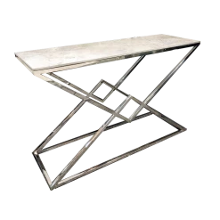 Furnish Vesta Chrome Console Table With Stomach Ash Sintered Stone Top