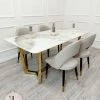Furnish ALL DINING TABLE SET Lucien 1.8m Pandora Gold Sintered Stone Top & Astra Leather Chairs