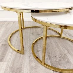 Furnish Cato Nest Of Coffee Table White Marble & Gold Frame