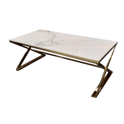 Furniture Imports LTD Zion Gold Coffee Table With Polar White Sintered Top
