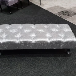 Furniture Imports LTD Crushed Velvet Chesterfield FootStool With CRYSTAL DIAMONDS Pouffe Footstool Living Room Footstool