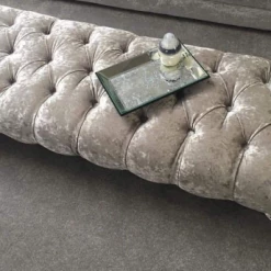 Furniture Imports LTD OTTOMAN BOXES Crushed Velvet Chesterfield FootStool With CRYSTAL DIAMONDS
