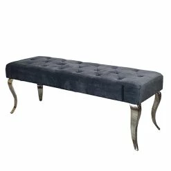 Furnish 365 DINING CHAIRS Louis Dining Bench - Dark Grey Plush Velvet