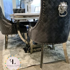 Furniture Imports LTD ALL DINING TABLE SET Arianna Mirrored Grey Marble Effect Dining Table Set + Majestic Chairs