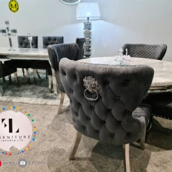 FIL Oracel Round Marble Dining Table + Valentino Velvet Dining Chair